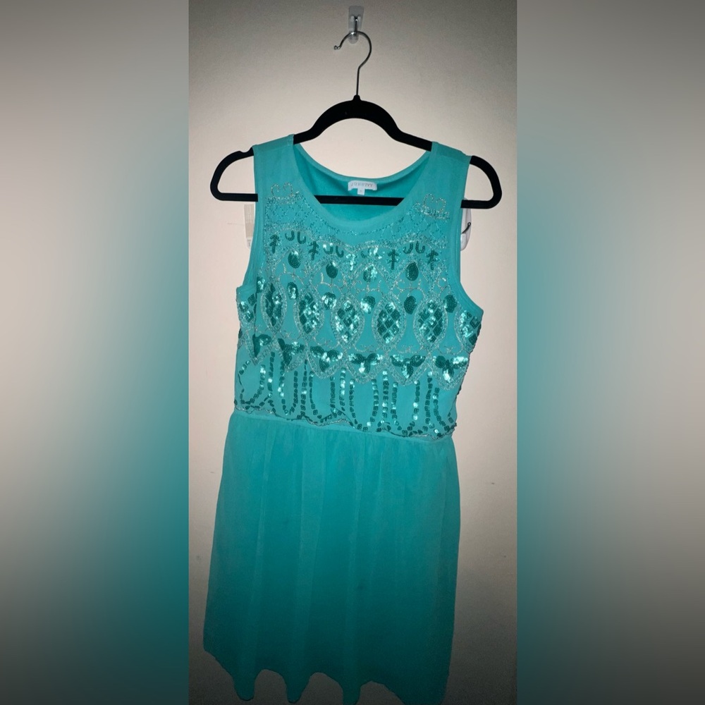 Sequin teal mini dress